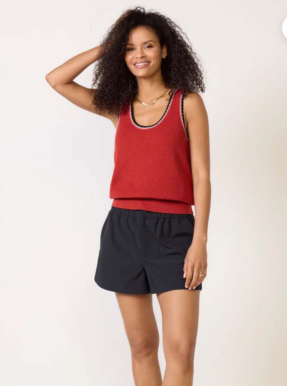 Varley Women’s Higson Pointelle Cotton Knit Red Tank Top Sz XS